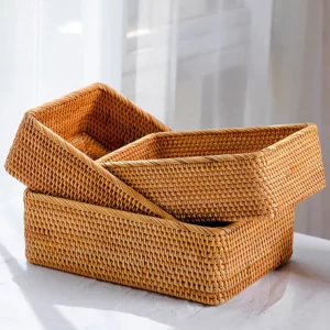 Panier de rangement rectangulaire en rotin