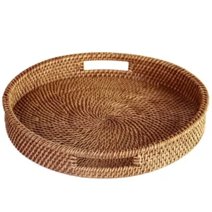 Plateau en rotin tissé doté de 2 poignets