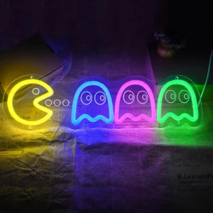 Panneau néon LED de jeu d'arcade fantôme rétro