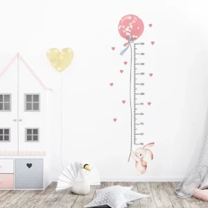 Stickers mural en forme de lapin rose avec hauteur de ballon