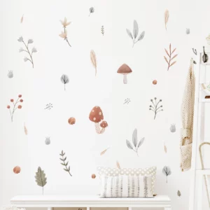 Stickers mural en forme de champignons et d'herbes