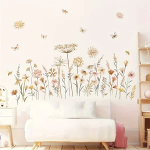 Stickers mural bohèmes en forme de pissenlit, fleurs sauvages, herbe, pour décoration murale