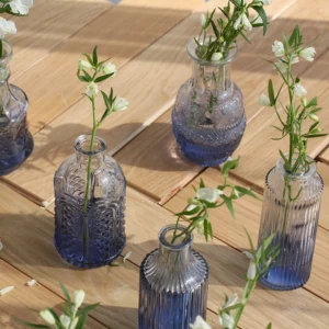 Lot de 5 vases en verre bleu
