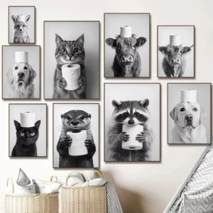 Affiche d'animaux en noir et blanc pour la déco de vos toilettes