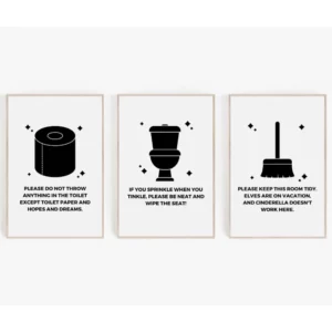 Affiches de règles de salle de bains amusantes et minimalistes