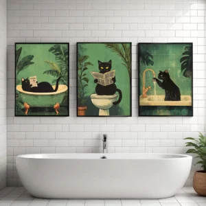 Ensemble de 3 toiles murales drôle pour salle de bain et toilette