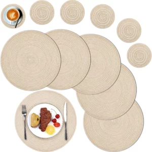 Lot de 6 sets de table ronds et dessous de verre tressés