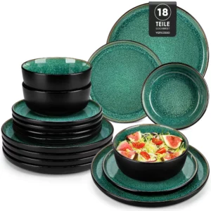 Service de table 18 ou 36 pièces en grès émaillé vert