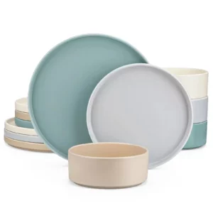 Service de table en grès de 12 ou 24 pièces aux couleurs assorties