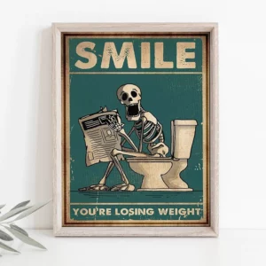 Affiche de décoration "l'homme squelette" assis sur les toilettes
