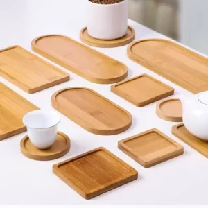 Plateau en bois pour dessous de verre, plante et bijoux