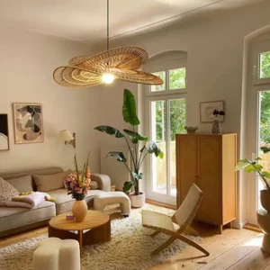 Lampe suspendue rétro nordique en rotin