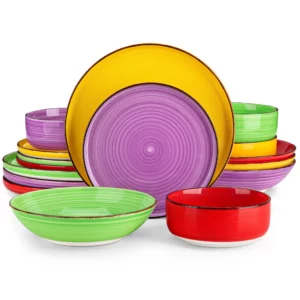 Service de table multicolore en céramique de 16 ou 32 pièces