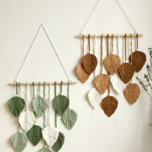 Tapisserie murale en macramé marron vert