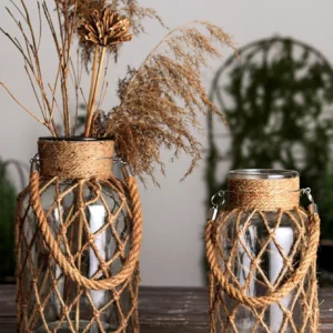 Vase en verre tissé de corde pour le décor de vos fleurs sèchées