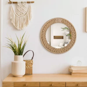 Miroir suspendu en corde pour une touche d'originalité dans votre entrée ou une chambre